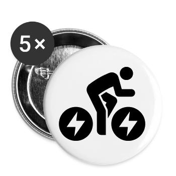 E-bike, E-Biker, Fahrradtour - Buttons groß 56 mm (5er Pack) - Weiß - Vorne
