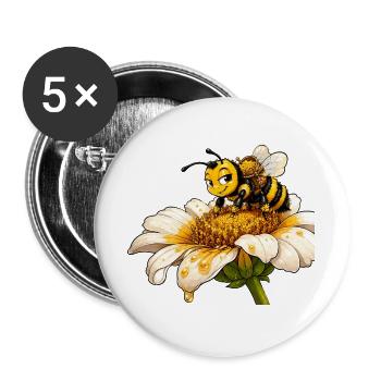 Biene Honig Imker Honigwabe Blumen Wiese Insekt - Buttons groß 56 mm (5er Pack) - Weiß - Vorne