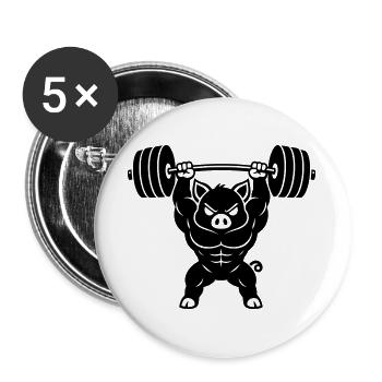 Muskel Schwein hebt schwere Hantel - Buttons groß 56 mm (5er Pack) - Weiß - Vorne