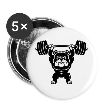 Muskel Bulldogge stemmt schwere Hantel - Buttons groß 56 mm (5er Pack) - Weiß - Vorne