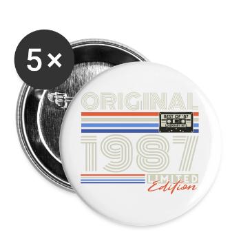 Cadeau d’anniversaire rétro vintage original de 1987 - Lot de 5 grands badges (56 mm) - blanc - Devant