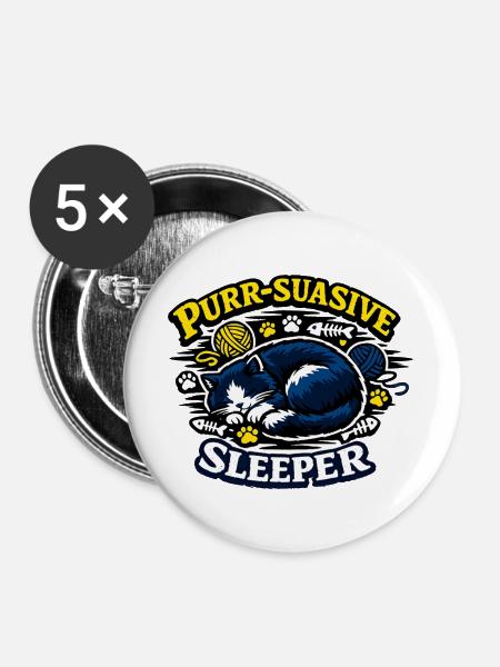 Purr-Suasive Sleeper Katze - Buttons groß 56 mm (5er Pack) - Weiß