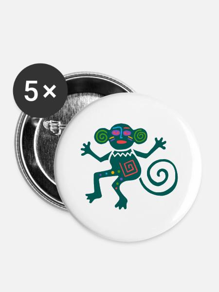 Altes mexikanisches Symbol mit Urwald-Äffchen - Buttons groß 56 mm (5er Pack) - Weiß