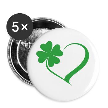 Grünes Kleeblatt Herz Design - Buttons groß 56 mm (5er Pack) - Weiß - Vorne