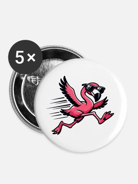 Flamingo im Sprint mit Sonnenbrille - Buttons groß 56 mm (5er Pack) - Weiß