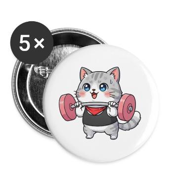 Katze hebt Gewichte - Buttons groß 56 mm (5er Pack) - Weiß - Vorne