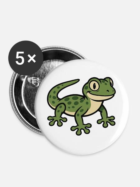 Grüner Gecko - Buttons groß 56 mm (5er Pack) - Weiß