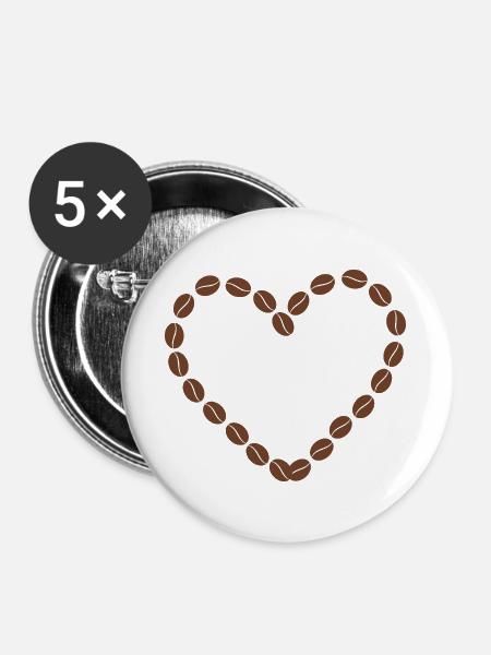 Kaffeebohnen Herz Design - Buttons groß 56 mm (5er Pack) - Weiß