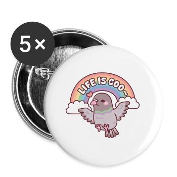 Un pigeon mignon volant parmi la vie arc-en-ciel est un jeu de mots coo - Lot de 5 grands badges (56 mm) - blanc - Devant