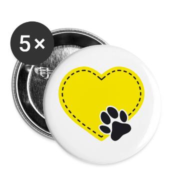 Cœur jaune personnalisable avec patte de chien - Lot de 5 grands badges (56 mm) - blanc - Devant