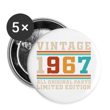 60 Jahre 1967 Vintage Retro Geburtstagsgeschenk - Buttons groß 56 mm (5er Pack) - Weiß - Vorne