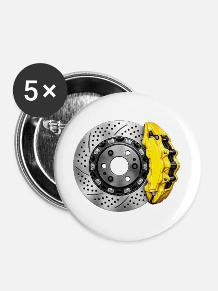 Perforierte Bremsscheibe und gelbe Bremssättel - Buttons groß 56 mm (5er Pack) - Weiß