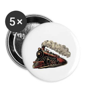 Vintage Steam Locomotive Speeding Retro Train  - Buttons large 2.2''/56 mm (5-pack) - white - Front