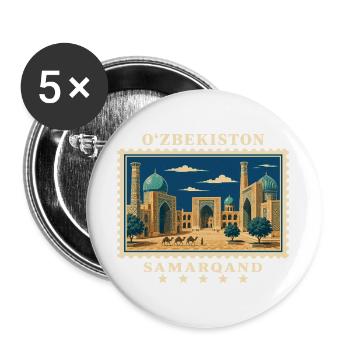 Usbekistan Samarqand Vintage Reisemarke - Buttons groß 56 mm (5er Pack) - Weiß - Vorne