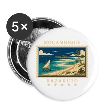 Mosambik Bazaruto Vintage Reisemarke - Buttons groß 56 mm (5er Pack) - Weiß - Vorne