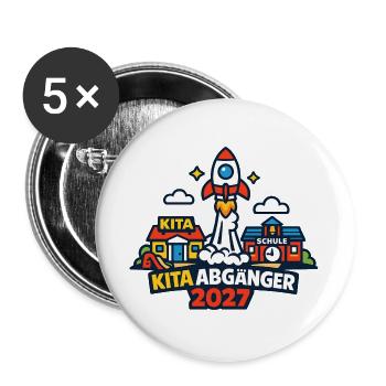 Kita Abgänger 2027 Rakete – Schulanfang Design - Buttons groß 56 mm (5er Pack) - Weiß - Vorne