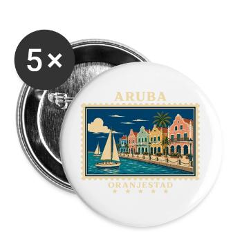 Aruba Oranjestad Vintage Reisemarke - Buttons groß 56 mm (5er Pack) - Weiß - Vorne