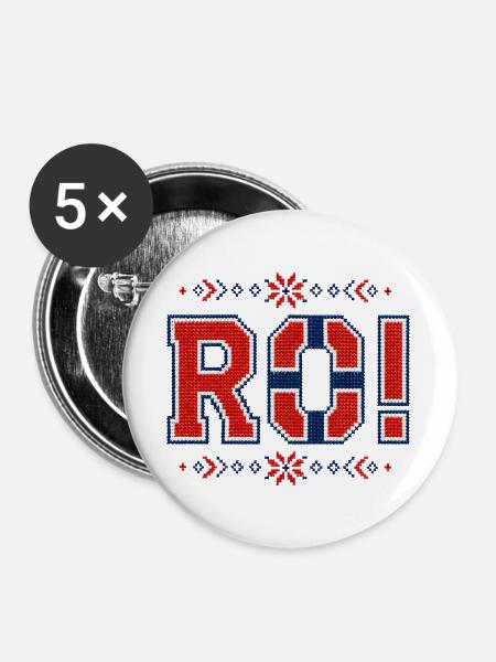 RO! Norwegen 2026 „Stickerei“ - Buttons groß 56 mm (5er Pack) - Weiß