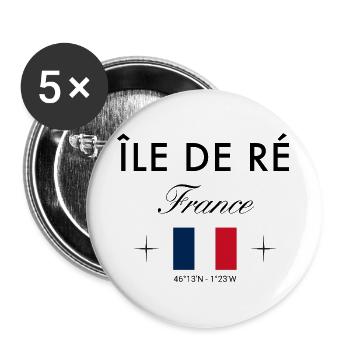 Ile de Re Frankreich Koordinaten Reise Souvenir - Buttons groß 56 mm (5er Pack) - Weiß - Vorne