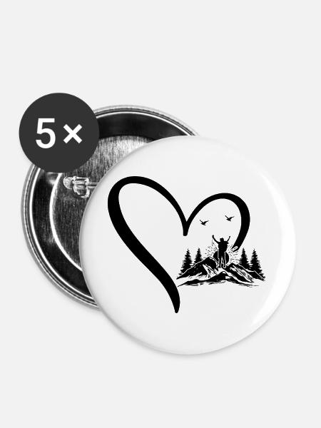 Hiking Lover Mountain Hiking Heart - Buttons groß 56 mm (5er Pack) - Weiß