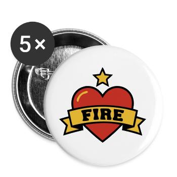 Fire Brigade Heart Fire Crest - Buttons large 2.2''/56 mm (5-pack) - white - Front