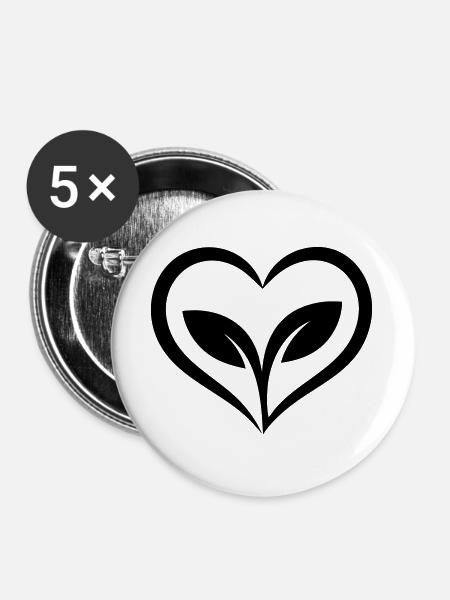 Gärtner Herz mit Pflanze - Buttons groß 56 mm (5er Pack) - Weiß