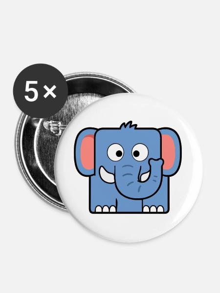 Elefant - Buttons groß 56 mm (5er Pack) - Weiß