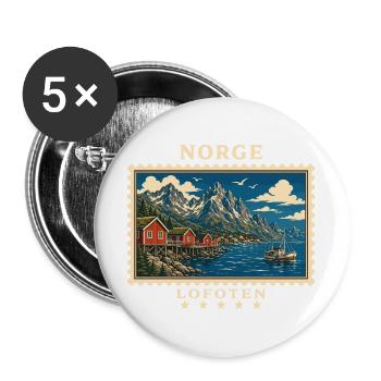 Norwegen Lofoten Vintage Reisemarke - Buttons groß 56 mm (5er Pack) - Weiß - Vorne