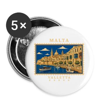 Marque de voyage vintage Malta Valletta - Lot de 5 grands badges (56 mm) - blanc - Devant