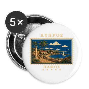 Zypern Paphos Vintage Reisemarke - Buttons groß 56 mm (5er Pack) - Weiß - Vorne