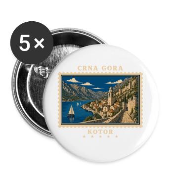 Montenegro Kotor Vintage Reisemarke - Buttons groß 56 mm (5er Pack) - Weiß - Vorne