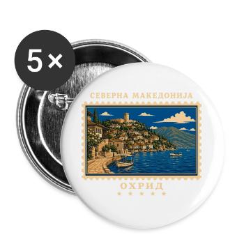 Nordmazedonien Ohrid Vintage Reisemarke - Buttons groß 56 mm (5er Pack) - Weiß - Vorne