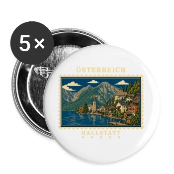 Österreich Hallstatt Vintage Reisemarke - Buttons groß 56 mm (5er Pack) - Weiß - Vorne