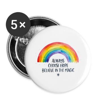 Bemalter Regenbogen - Buttons groß 56 mm (5er Pack) - Weiß - Vorne
