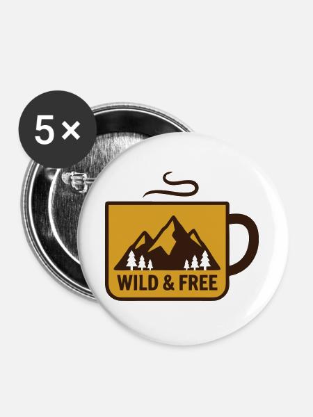 Heisse Tasse Berge Abzeichen - Buttons groß 56 mm (5er Pack) - Weiß