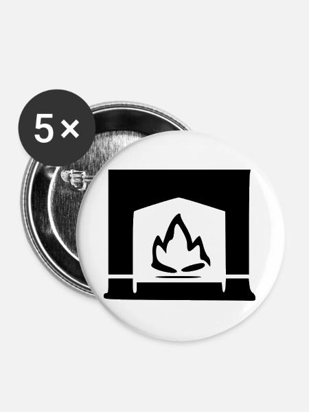 Kamin Feuer Geschenk - Buttons groß 56 mm (5er Pack) - Weiß