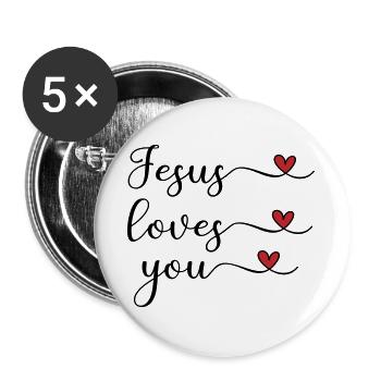 Jesus liebt dich süß Typografie mit Herz - Buttons groß 56 mm (5er Pack) - Weiß - Vorne