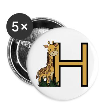 Giraffe Buchstabe H - Buttons groß 56 mm (5er Pack) - Weiß - Vorne