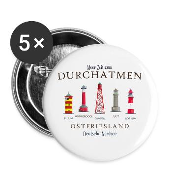 Ostfriesland, handgezeichnete Leuchttürme - Buttons groß 56 mm (5er Pack) - Weiß - Vorne