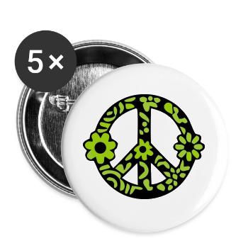 Peace Zeichen Blumen Icon - Buttons groß 56 mm (5er Pack) - Weiß - Vorne