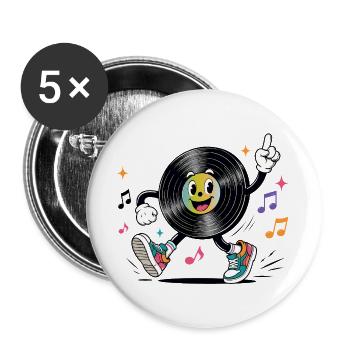 Lustige Schallplatte mit Musiknoten Retro - Buttons groß 56 mm (5er Pack) - Weiß - Vorne