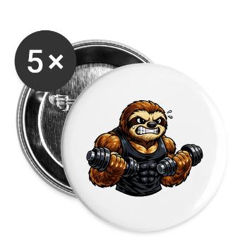 Starkes Faultier beim Bodybuilding - Buttons groß 56 mm (5er Pack) - Weiß - Vorne