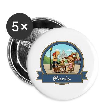 Kek & Ina in Paris - Buttons groß 56 mm (5er Pack) - Weiß - Vorne