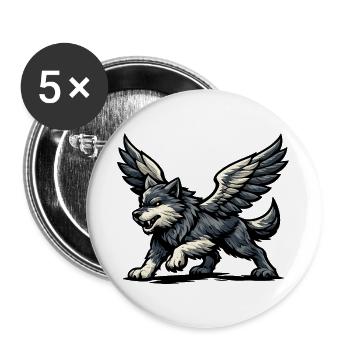 Flügelwolf Majestätisch - Buttons groß 56 mm (5er Pack) - Weiß - Vorne