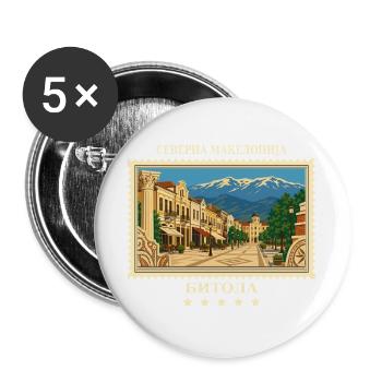Nordmazedonien Bitola Vintage Reisemarke - Buttons groß 56 mm (5er Pack) - Weiß - Vorne