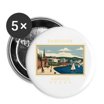 Dänemark Aarhus Vintage Reisemarke - Buttons groß 56 mm (5er Pack) - Weiß - Vorne