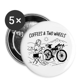 Coffees & Two Wheels Gravel Bike Art - Buttons large 2.2''/56 mm (5-pack) - white - Front