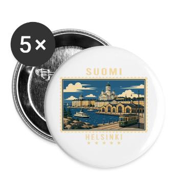 Finnland Helsinki Vintage Reisemarke - Buttons groß 56 mm (5er Pack) - Weiß - Vorne