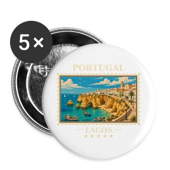 Portugal Lagos Vintage Reisemarke - Buttons groß 56 mm (5er Pack) - Weiß - Vorne