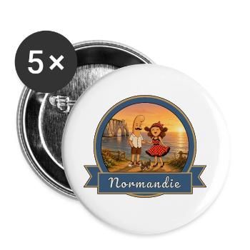 Kek & Ina en Normandie - Souvenir de France - Lot de 5 grands badges (56 mm) - blanc - Devant